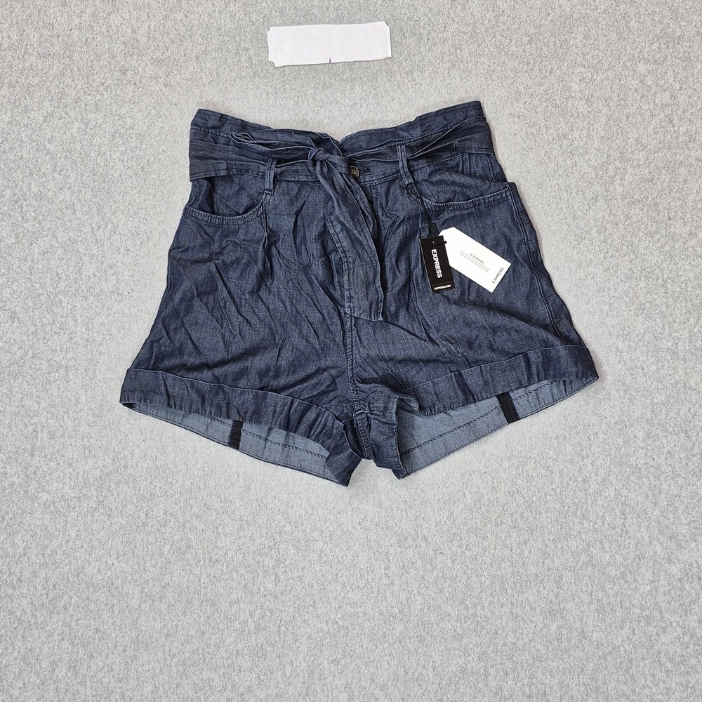 Express Women Shorts M‎ Blue Shortie Extreme High Rise Chambray 3" Inseam NWT